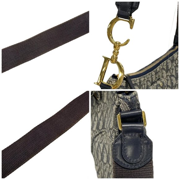 Auth DIOR/ChristianDior Double Saddle Bag - Cream Black Navy Jacquard Leather - Picture 16 of 16